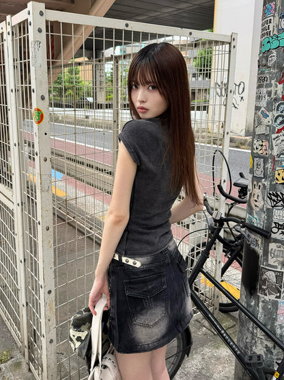 スタッズウォッシュデニムミニスカート