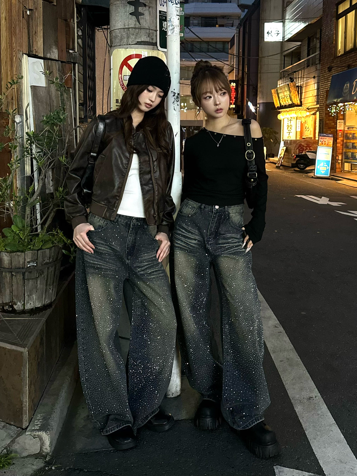 ラインストーンヴィンテージデニムパンツ