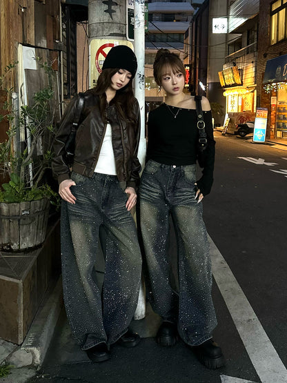 ラインストーンヴィンテージデニムパンツ