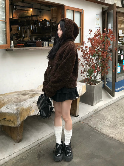 贵宾毛触感纽扣大衣