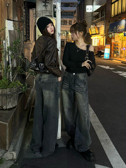 ラインストーンヴィンテージデニムパンツ