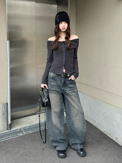 ラインストーンヴィンテージデニムパンツ