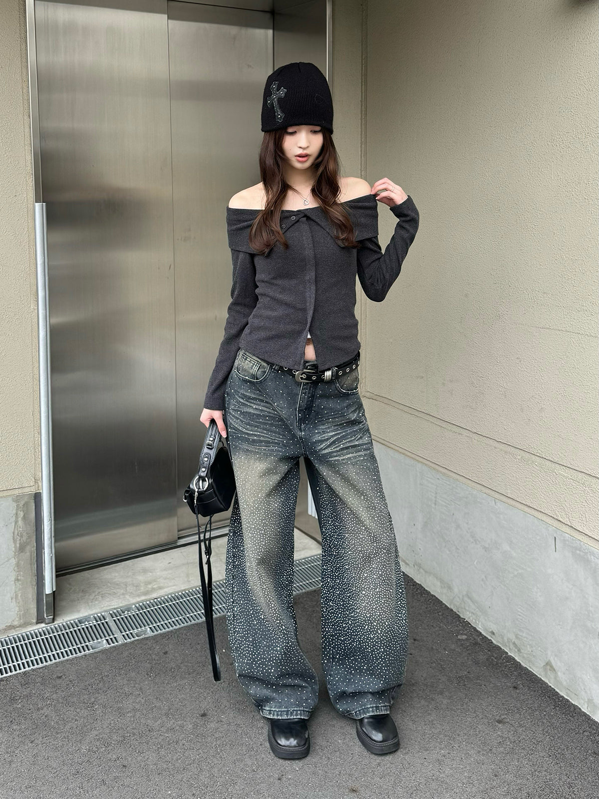 ラインストーンヴィンテージデニムパンツ