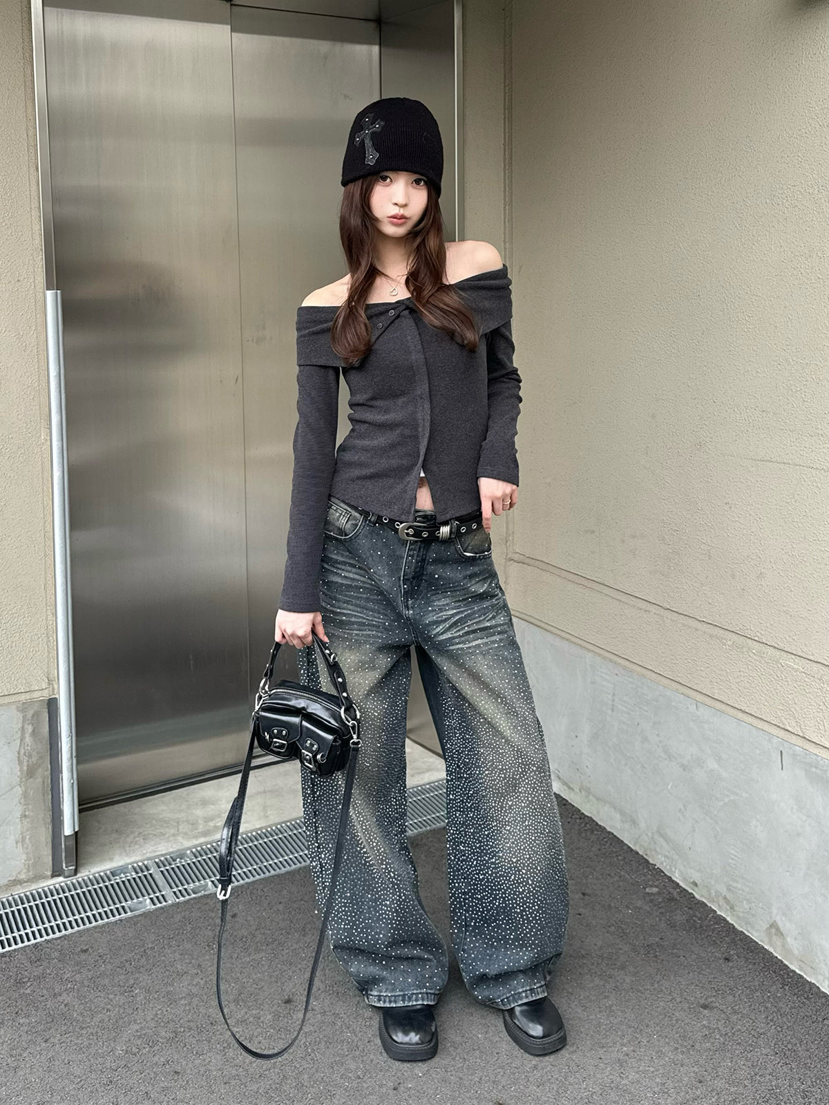 ラインストーンヴィンテージデニムパンツ