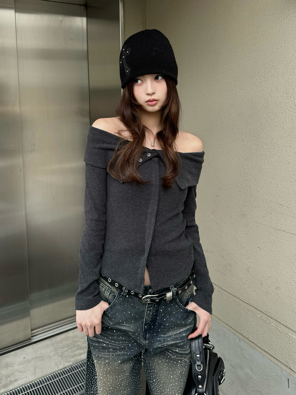 4/9★照片　柔软抓绒露肩打底衫