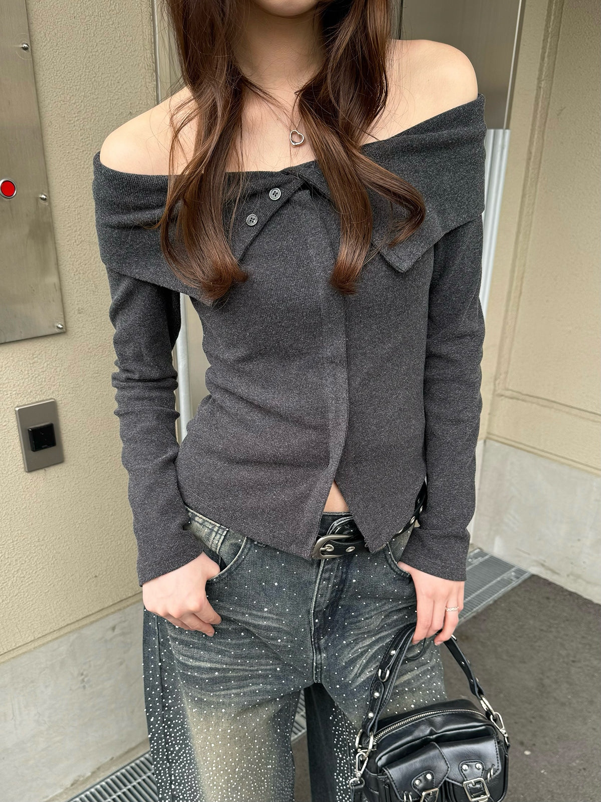 4/9★照片　柔软抓绒露肩打底衫