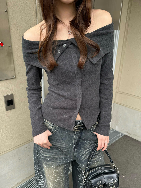 4/9★照片　柔软抓绒露肩打底衫