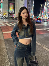 Cropped jacket denim set - blue