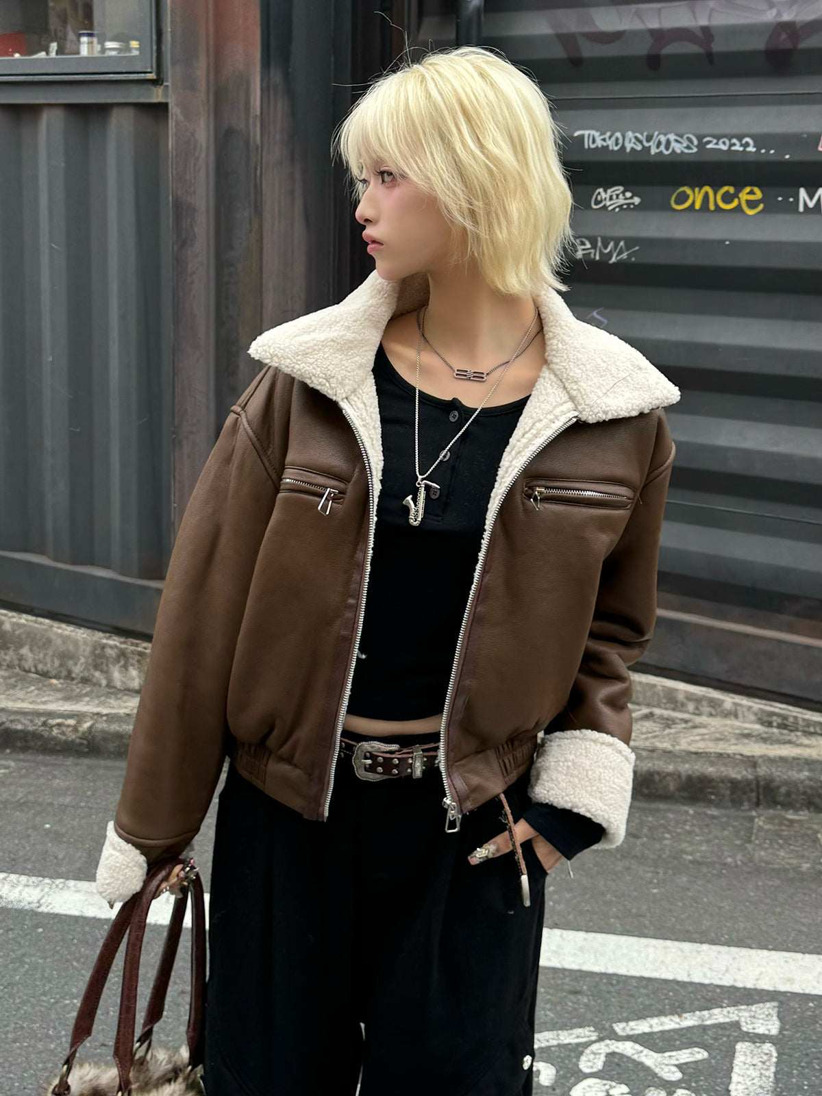 レザータッチボアジャケット