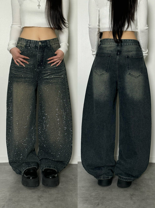 4/9★照片 水钻复古牛仔裤