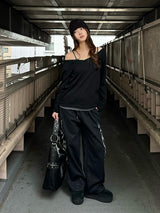 グリッターワイドスウェットパンツ - ブラック