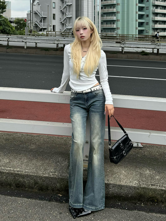 ウォッシングセミフレアデニムパンツ