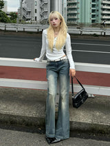 洗水半喇叭牛仔裤 - 蓝色