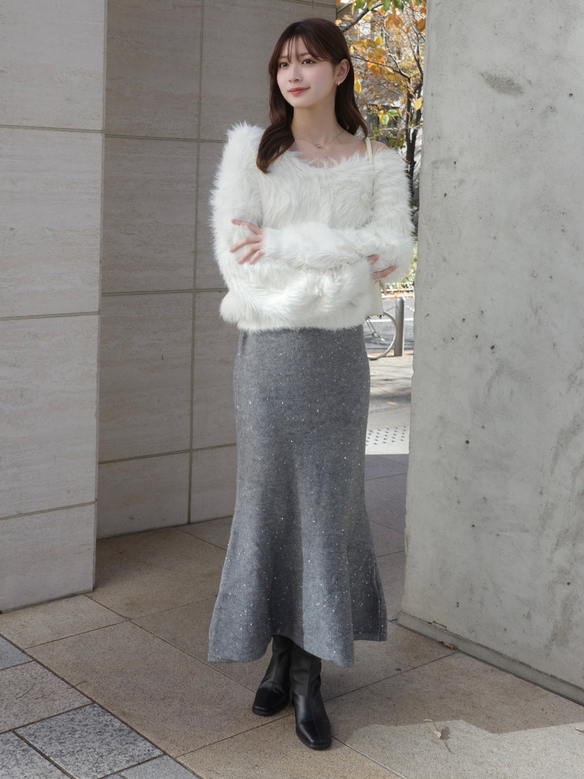 ラメスパンコールマーメイドニットスカート