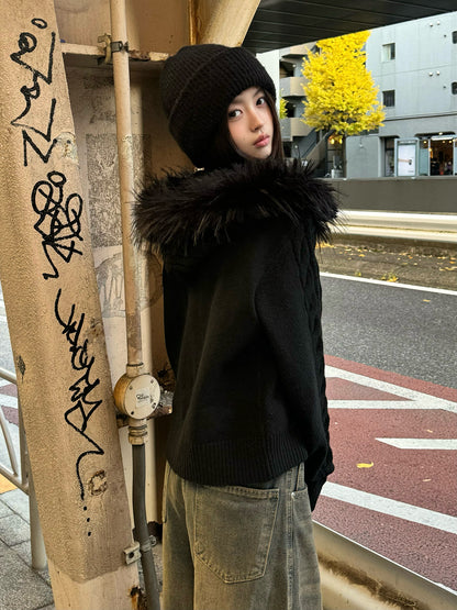 ツイストニットファータッチフーディーパーカー