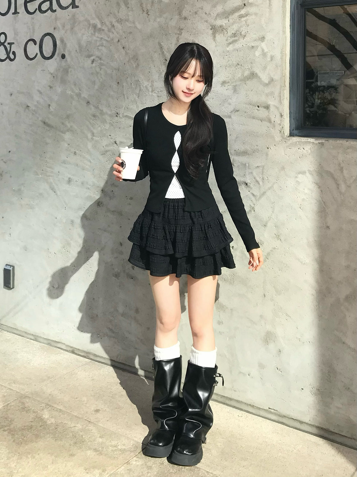 カットアウトレイヤードドットカットソー