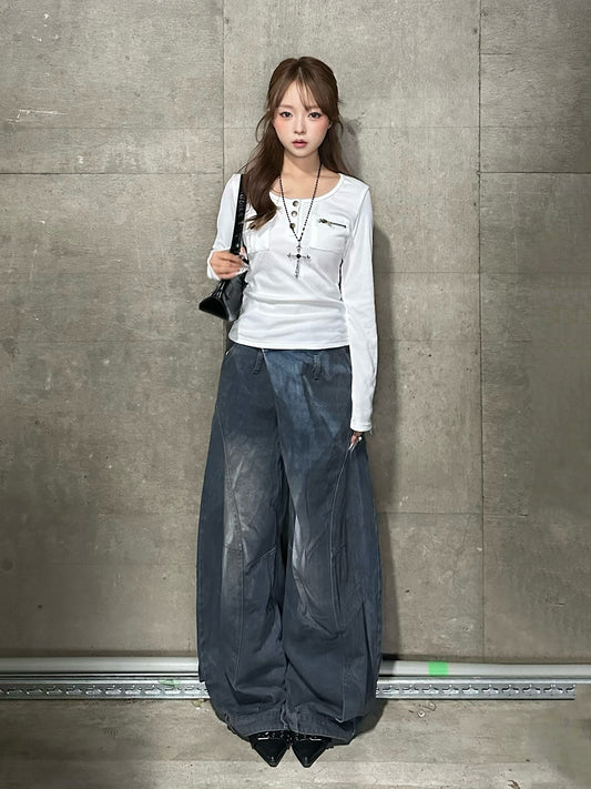 ヘンリーネックポケットリブカットソー