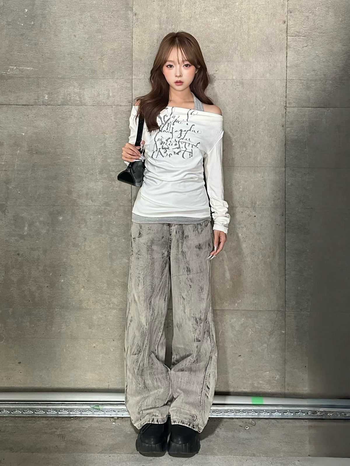 ホルターネックボーダードッキングカットソー