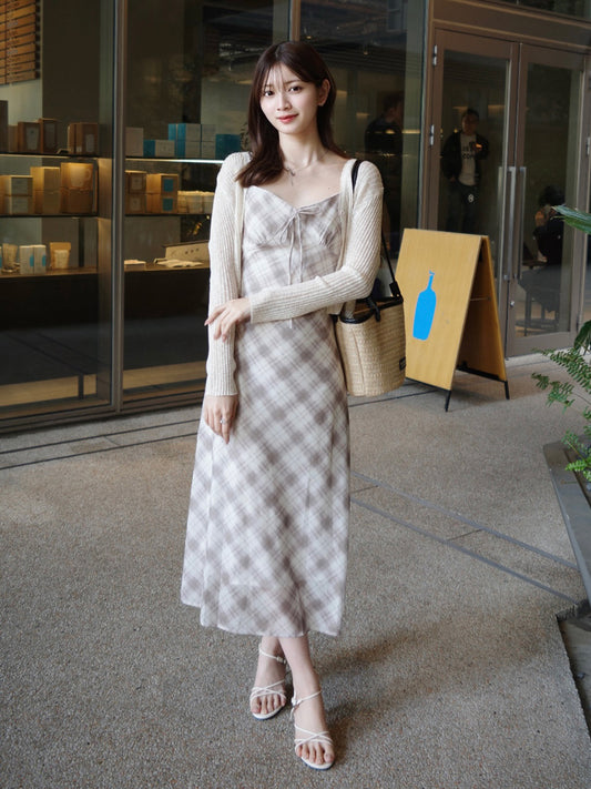 シアーチェックキャミワンピースカーディガンセット