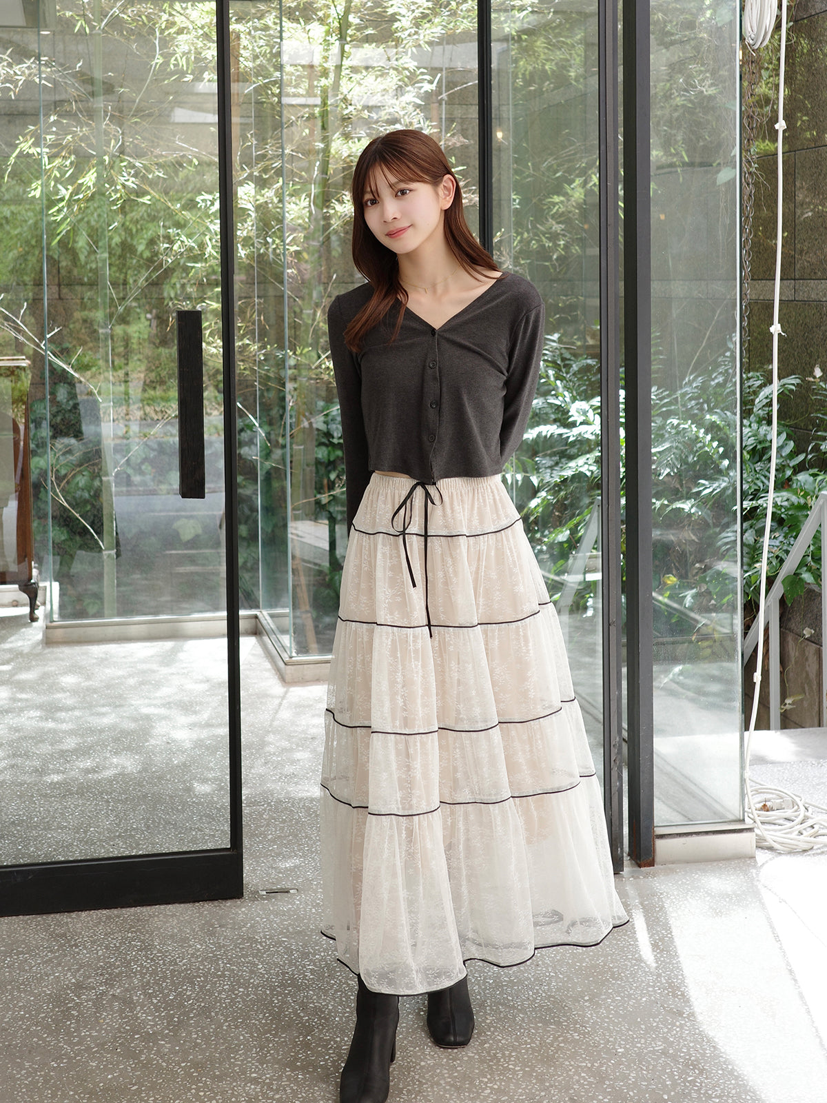 フラワーレースロングスカート