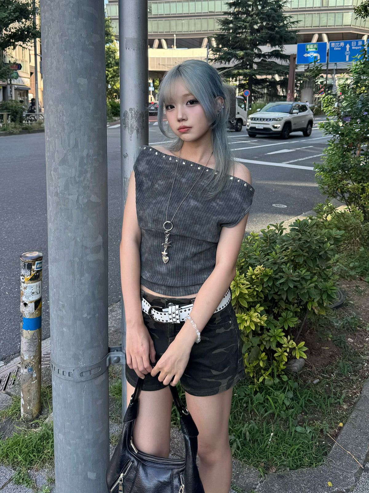 カモフラデザインデニムショートパンツ