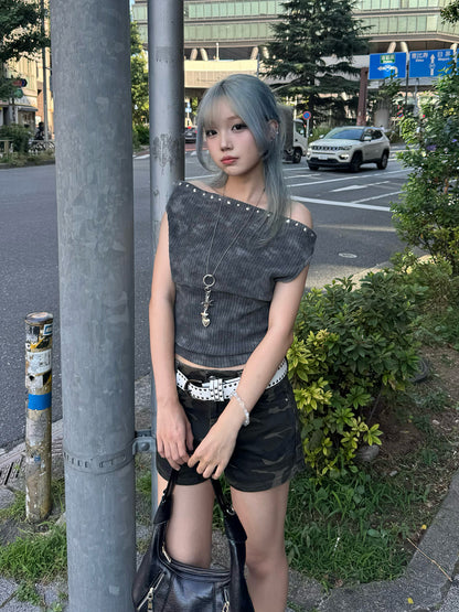 カモフラデザインデニムショートパンツ