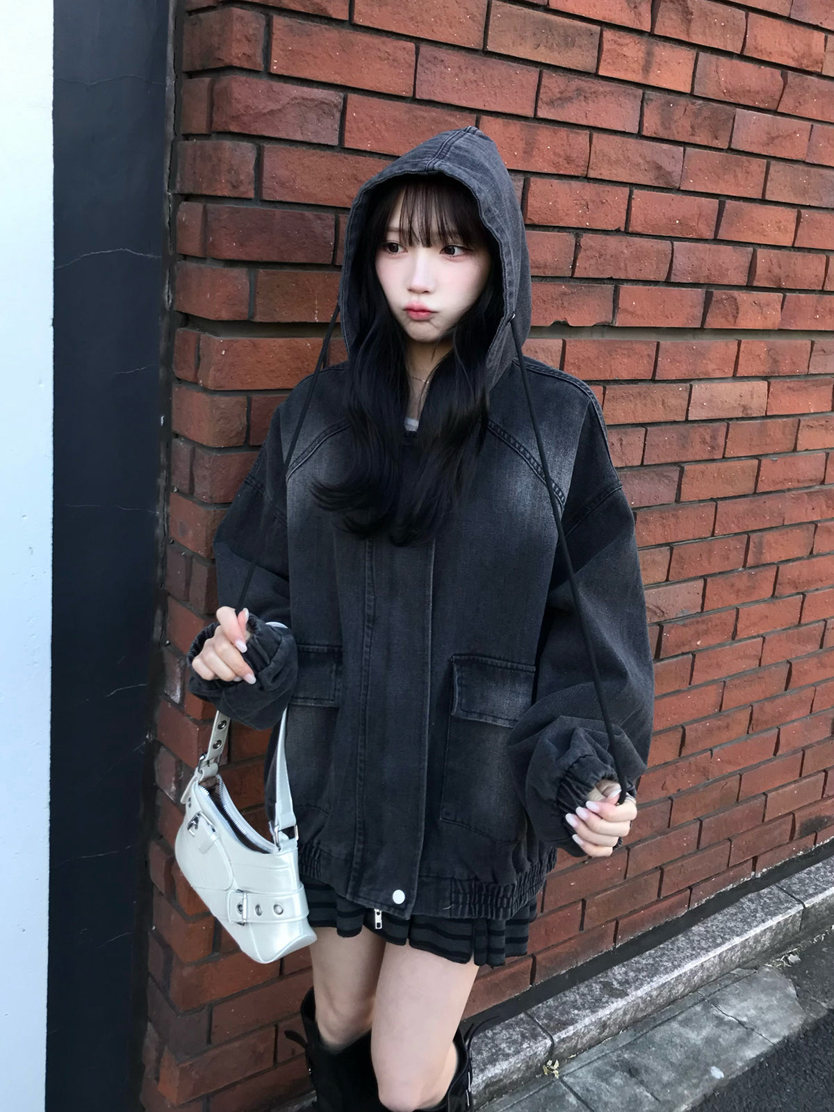 デニムウォッシュダブルジップブルゾン