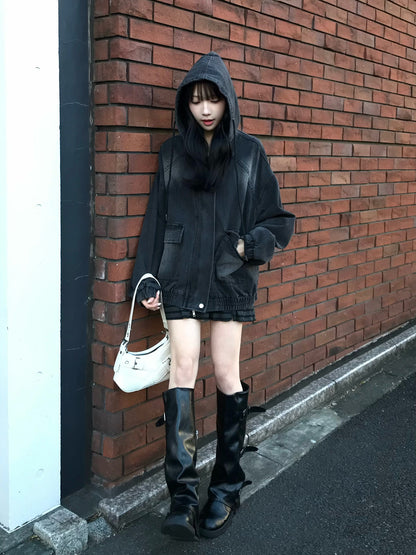 デニムウォッシュダブルジップブルゾン