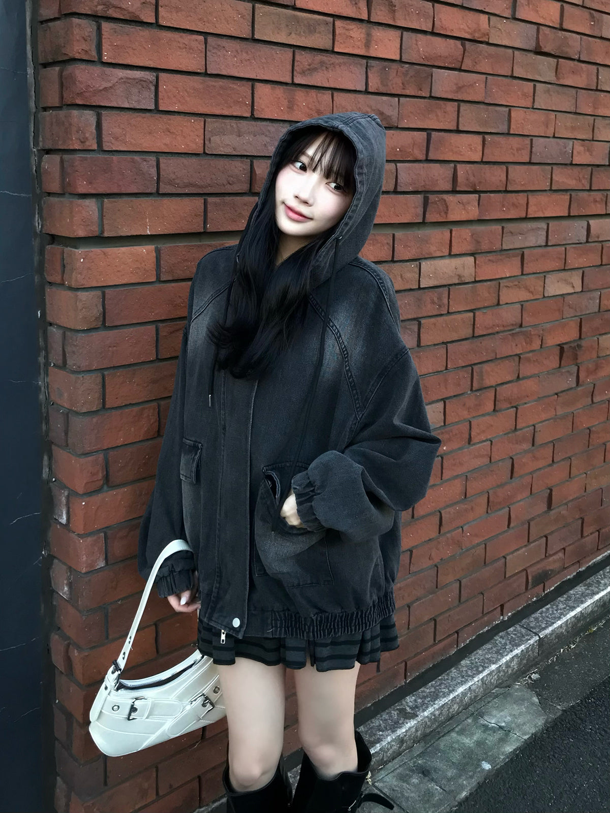 デニムウォッシュダブルジップブルゾン