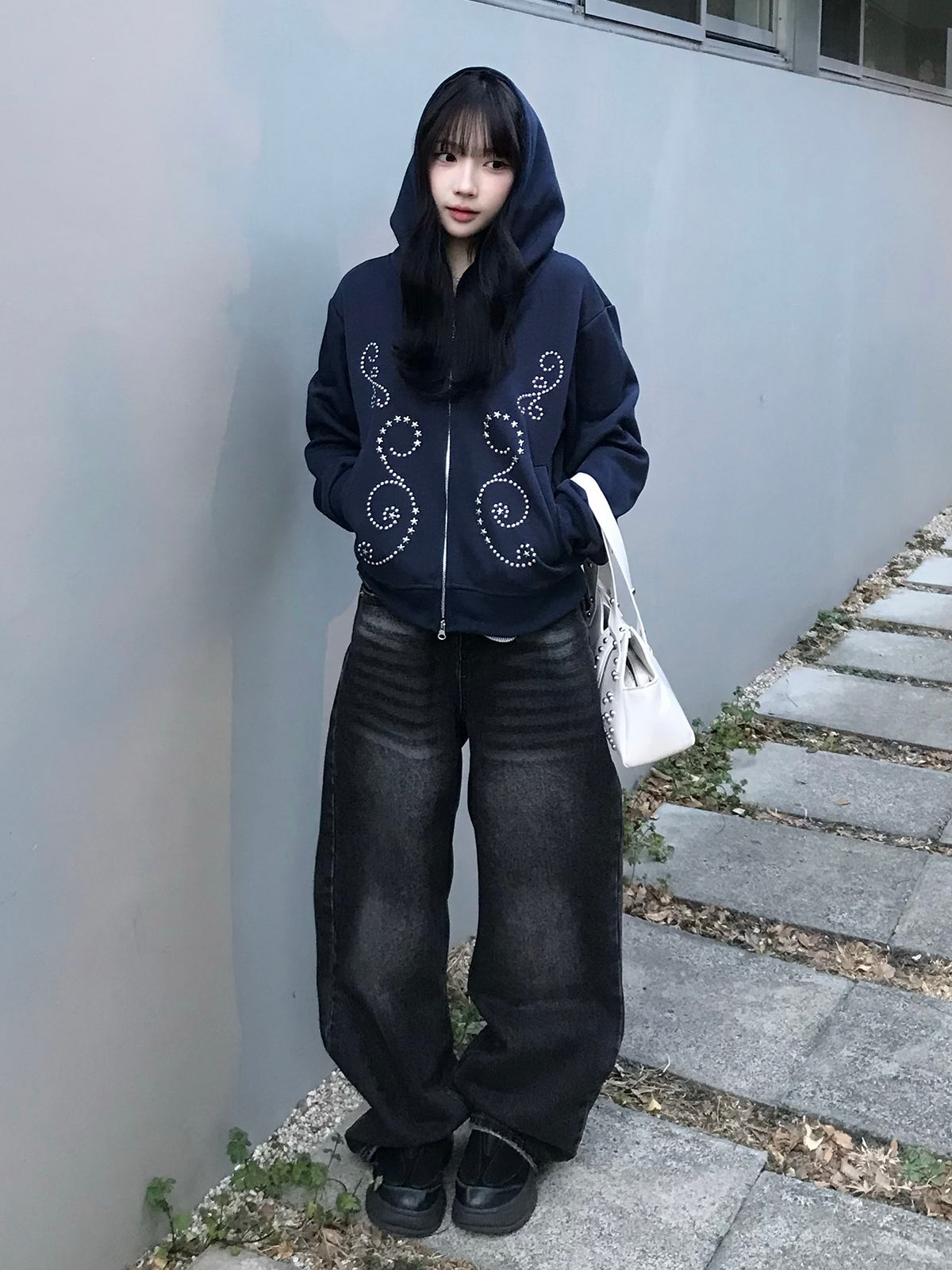 スタッズダブルジップパーカー