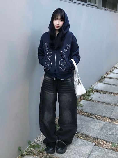 スタッズダブルジップパーカー