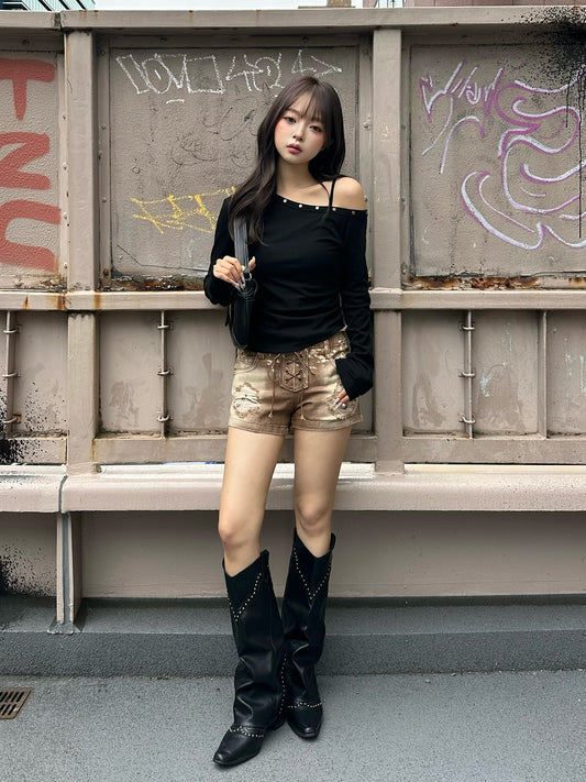 スタッズギャザーワンショルカットソー