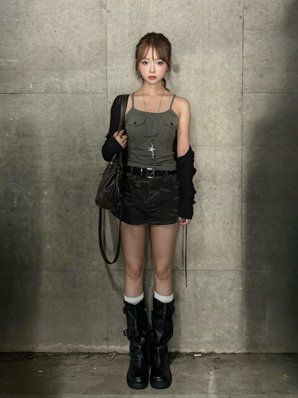 カモフラデザインデニムショートパンツ