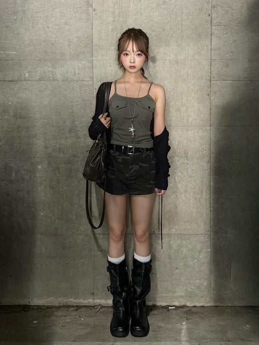 カモフラデザインデニムショートパンツ