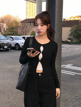 カットアウトレイヤードドットカットソー - ブラック