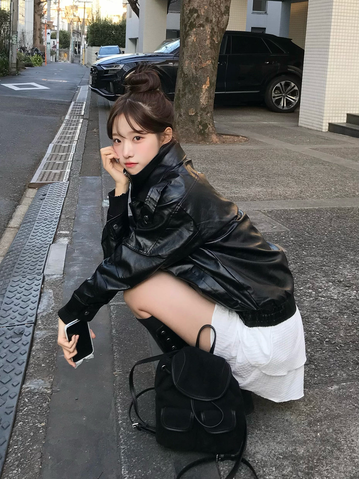 レイヤードカラーレザータッチジャケット