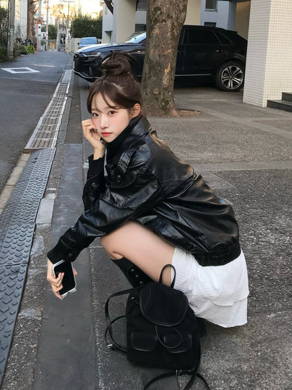 レイヤードカラーレザータッチジャケット