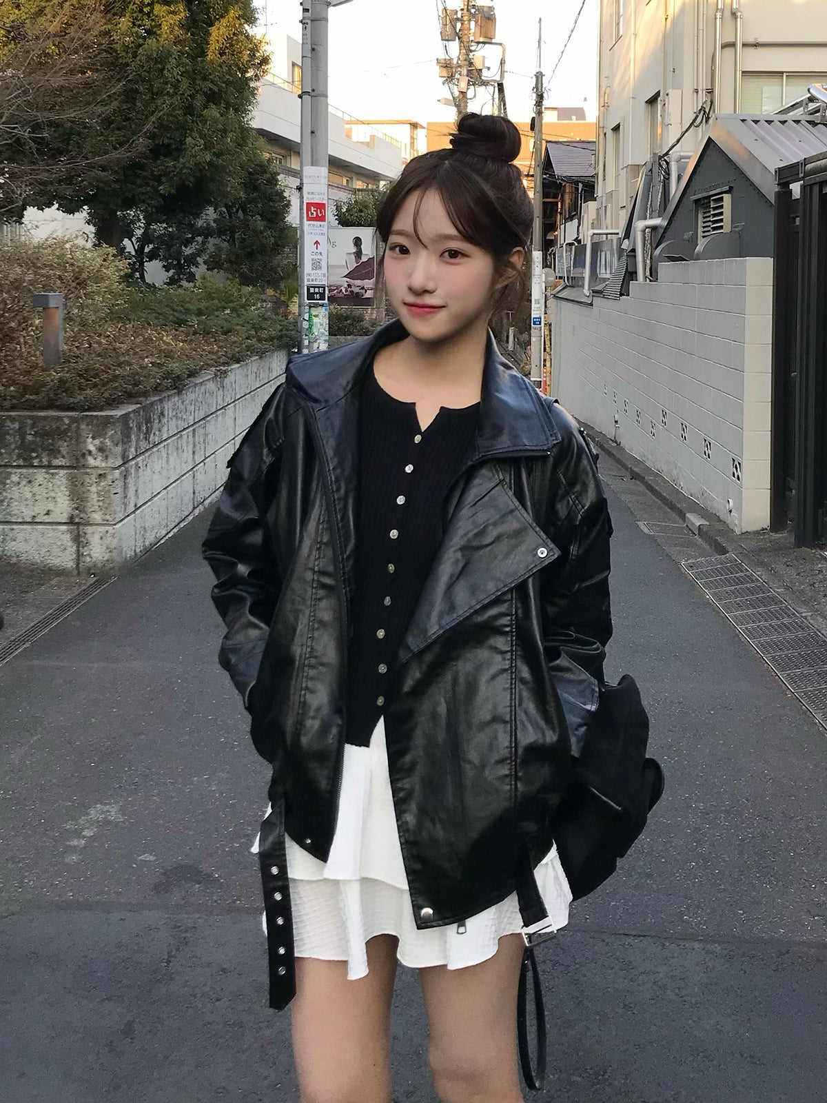 レイヤードカラーレザータッチジャケット