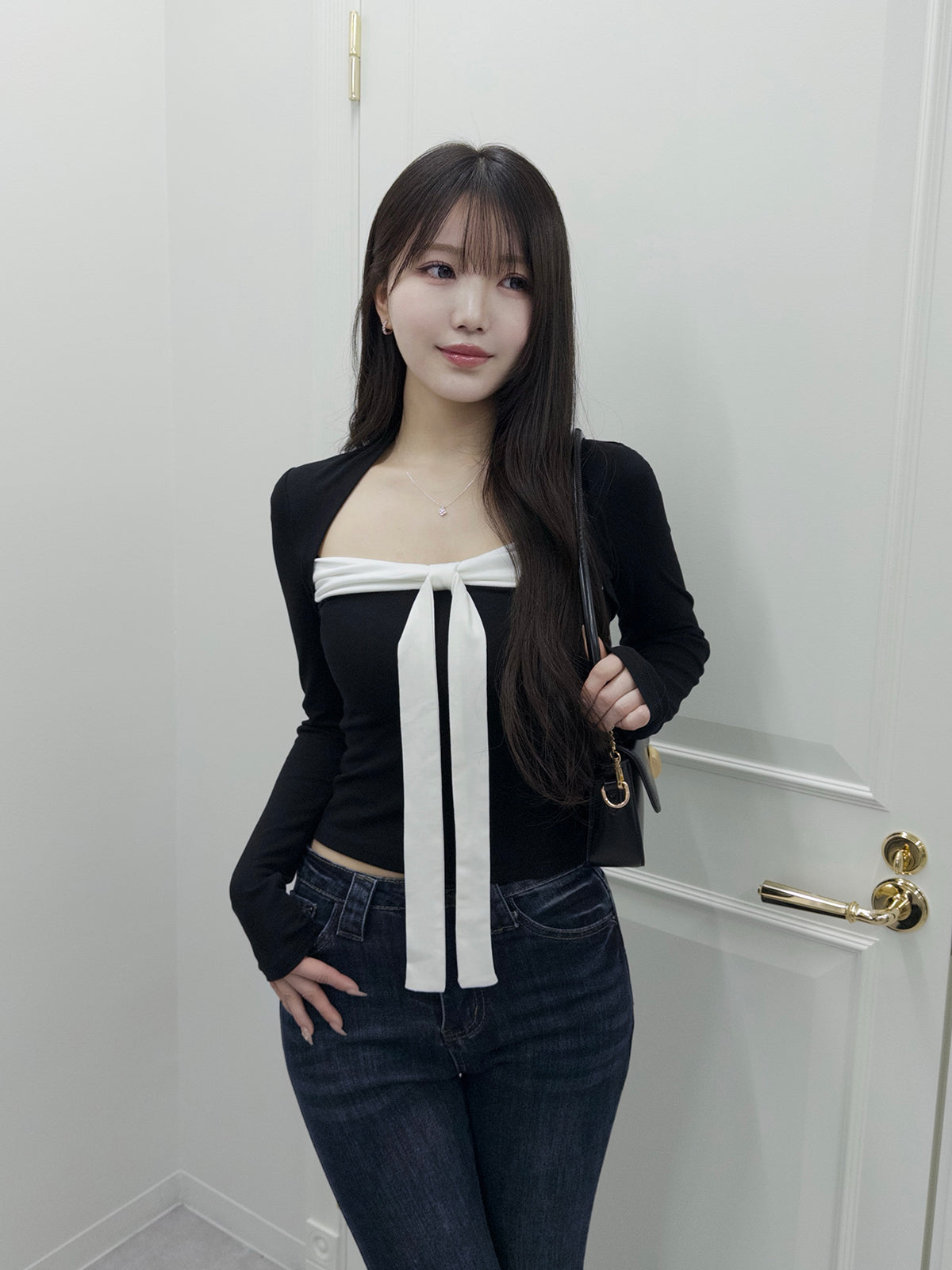 バイカラーリボンカットソー