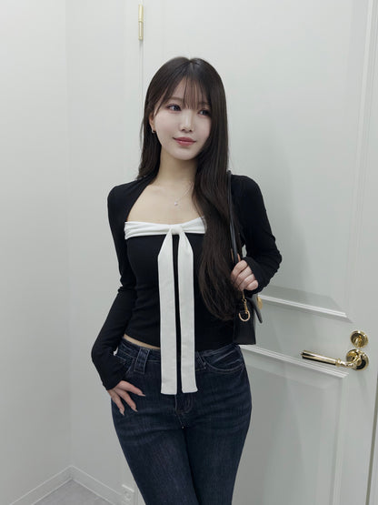 バイカラーリボンカットソー