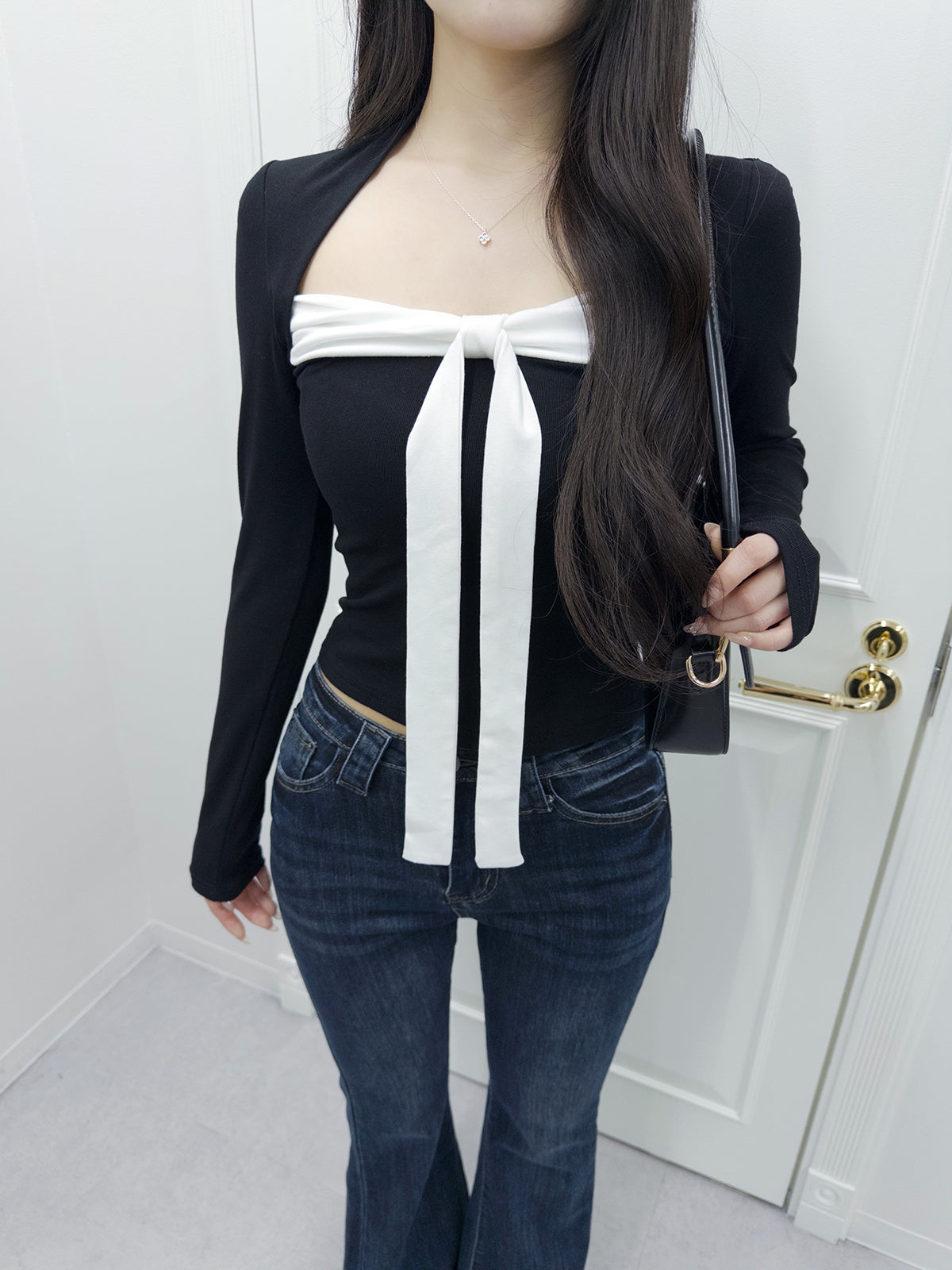 バイカラーリボンカットソー