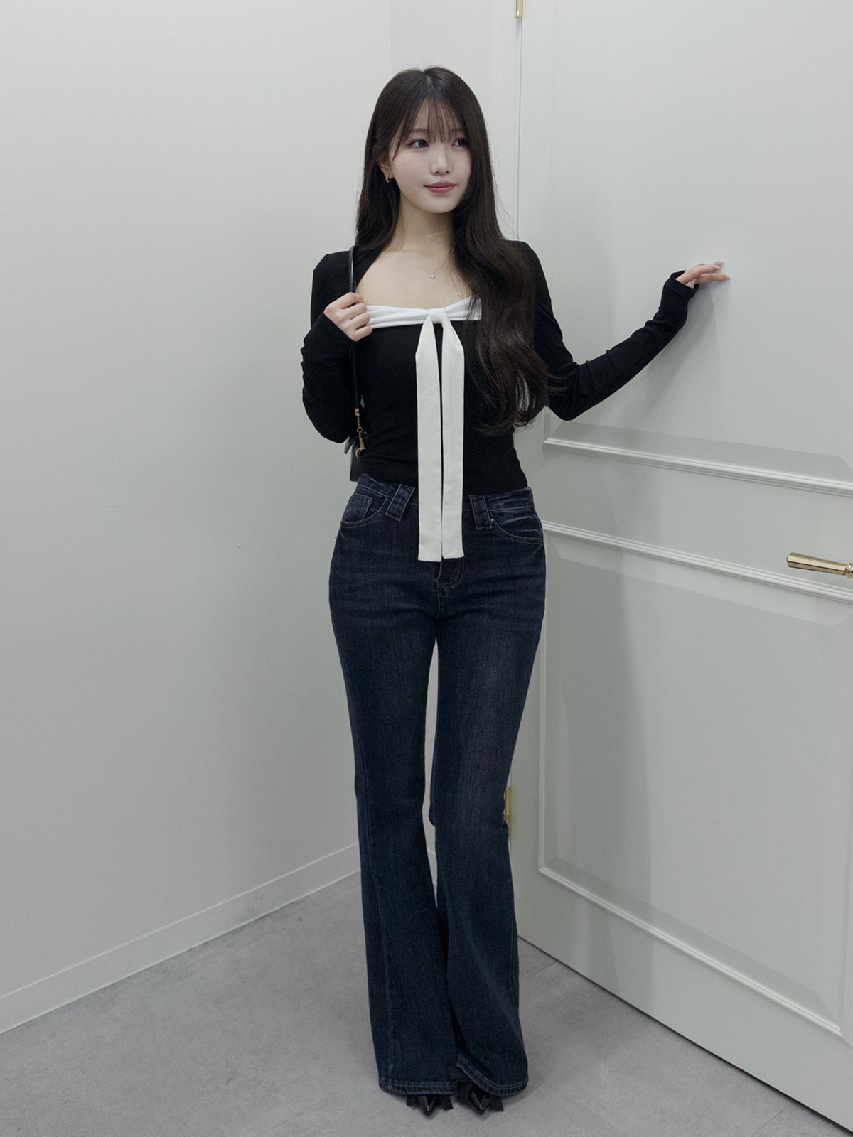 バイカラーリボンカットソー