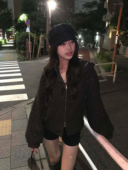 グリッターツイードダブルジップブルゾン