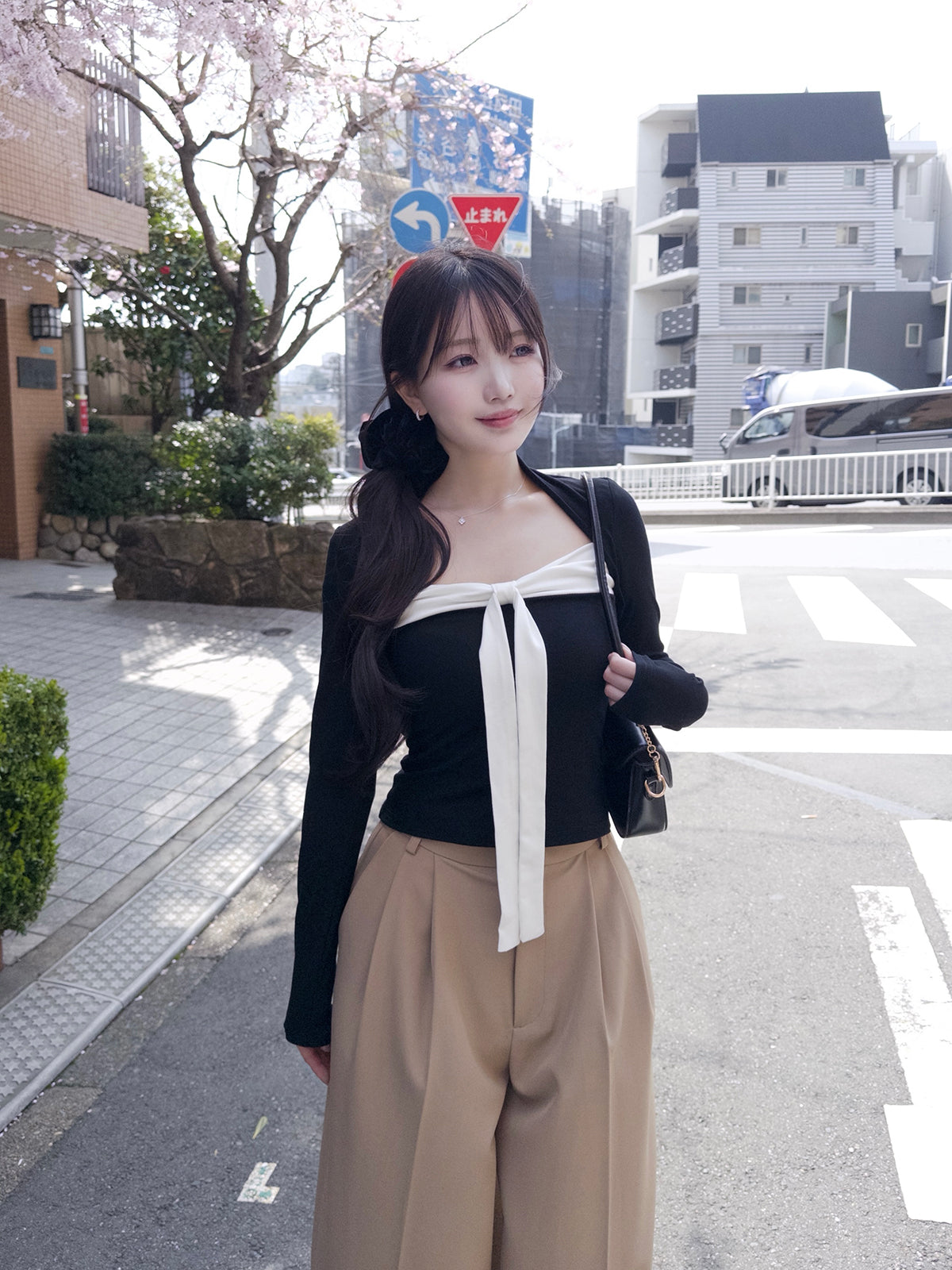 バイカラーリボンカットソー