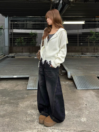 ボリュームカーブシルエットワイドデニムパンツ