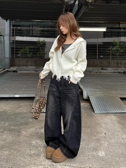 ボリュームカーブシルエットワイドデニムパンツ