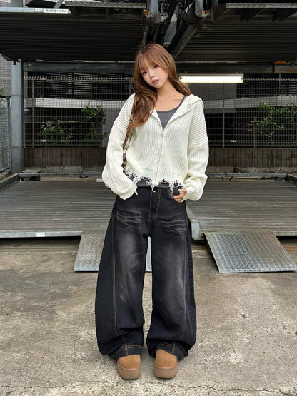 ボリュームカーブシルエットワイドデニムパンツ