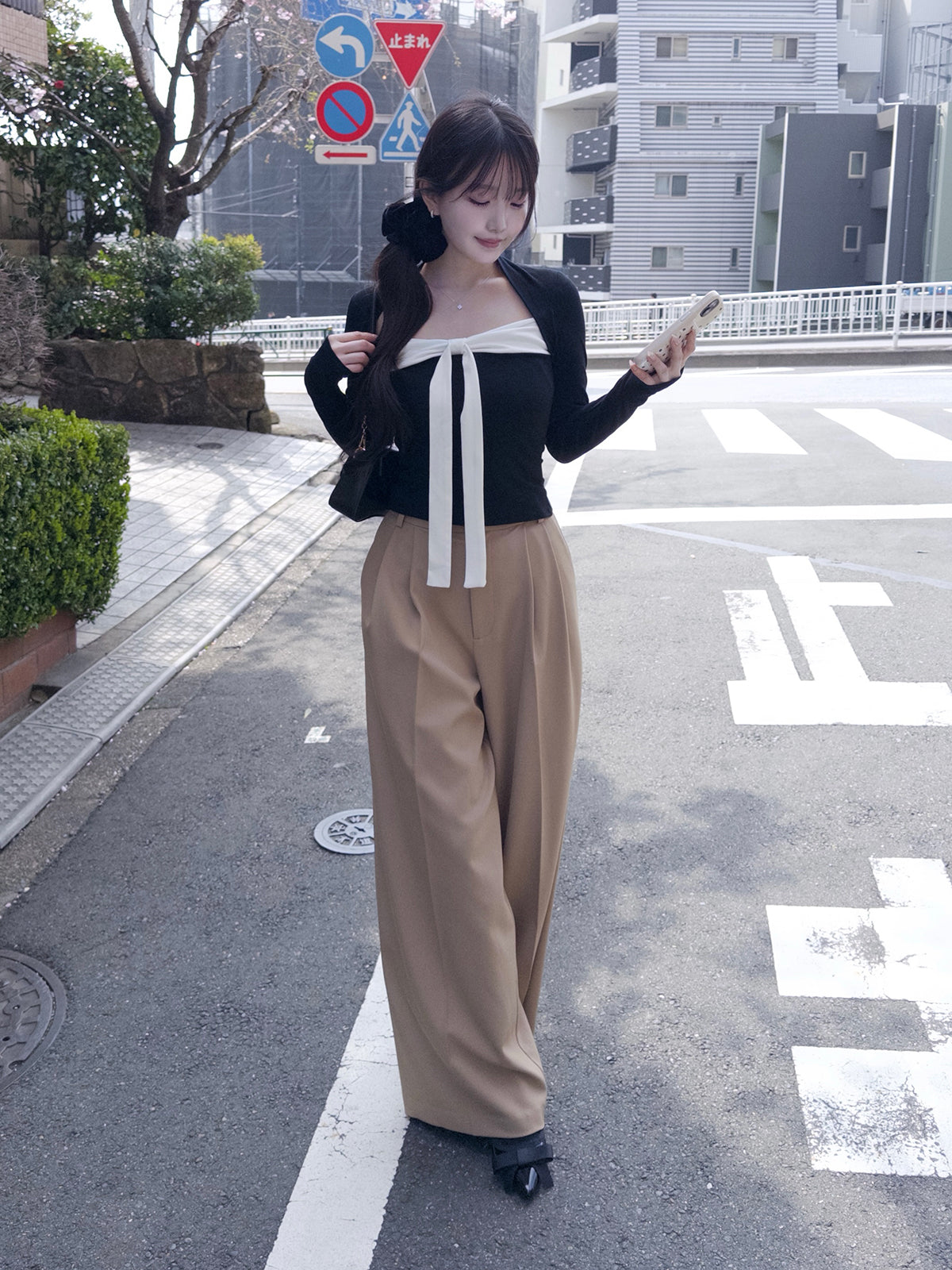 バイカラーリボンカットソー