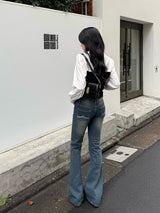 Low Rise Stitch Denim Pants - Blue