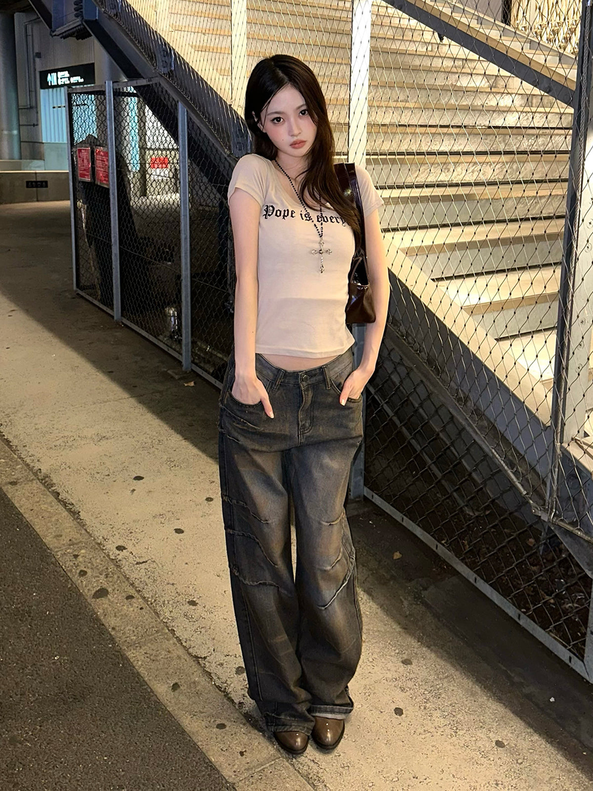 ダーティーウォッシュタックデニムパンツ